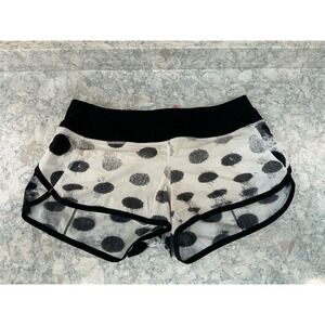 Lululemon Athletic Shorts Speed Up 6 White Black Blurred Polka Dot Zipper Pocket